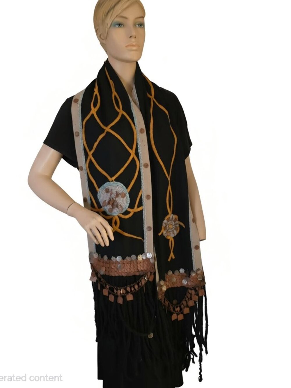 Runway Embroidered Wool Scarf Antiqued Copper-Coin